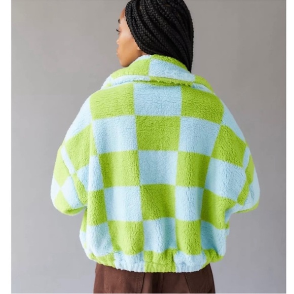 Urban Outfitters Checkered Jacket Size Small Turquoise and Green Colorful Funky - Picture 3 of 14